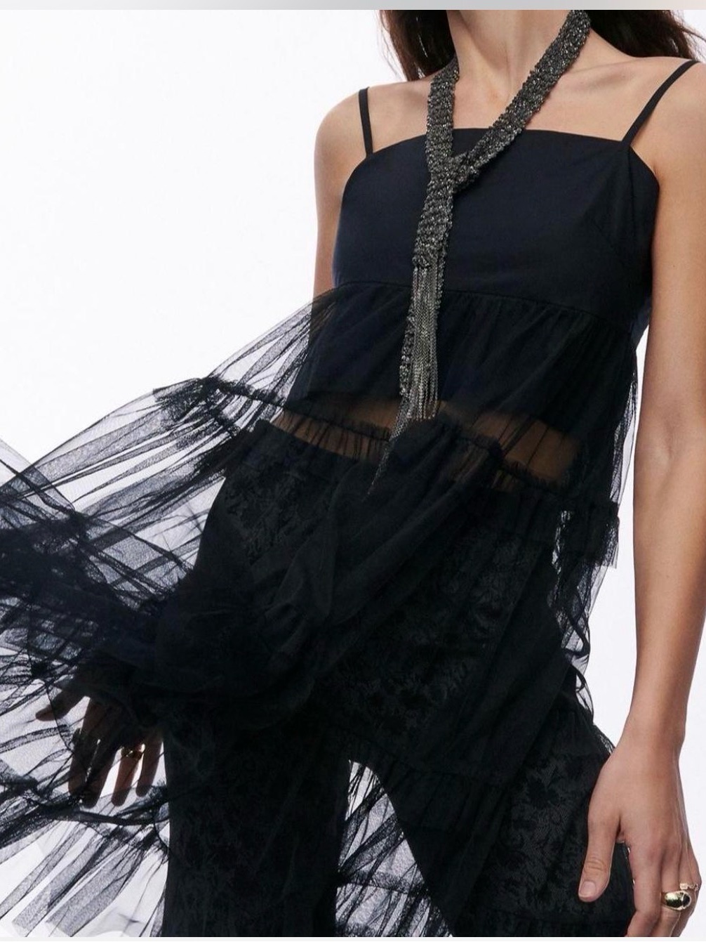 Anthropologie Black Sheer Tiered Tank Top